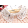 Womens Half Shirts Detachable Blouse Faux Collar White Beaded Decor