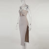 Womens Halter Bodycon Midi Dress Sexy Sleeveless Backless Ring Front High Slit Rib Knit Dress Summer  Party Beach Dresses