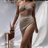 Womens Halter Bodycon Midi Dress Sexy Sleeveless Backless Ring Front High Slit Rib Knit Dress Summer  Party Beach Dresses