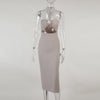 Womens Halter Bodycon Midi Dress Sexy Sleeveless Backless Ring Front High Slit Rib Knit Dress Summer  Party Beach Dresses