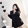 Womens Jackets Coats Loose Casual Double Breasted Embroidery  England Female Black Blazers Outerwear Harajuku