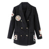 Womens Jackets Coats Loose Casual Double Breasted Embroidery  England Female Black Blazers Outerwear Harajuku