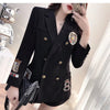 Womens Jackets Coats Loose Casual Double Breasted Embroidery  England Female Black Blazers Outerwear Harajuku