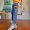 Womens Jeans Star Cartoons Pattern Printed 2022 Autumn Winter Denim Trousers fit Young Girl Vintage Cute female Jeans Pant Blue