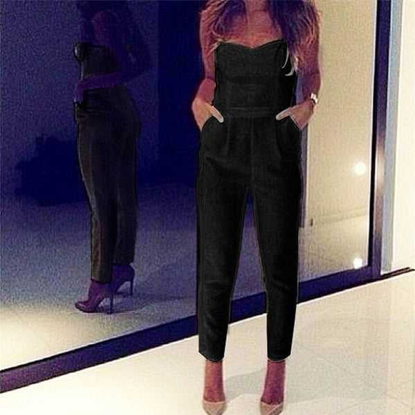 Womens Jumpsuit Women Solid Pocket Sexy High Waist Slim Long Jumpsuits Overalls Pant