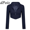 Womens Long Sleeves Blazer Wrap Tops Casual Solid Color Office Lady Cropped Blazers Jacket Female Business Suit Femme  Workwear