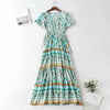 Womens Maxi Dress Floral Summer Boho V-Neck Elastic Waist Floral Belt Long Dress 2023 Summer