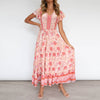 Womens Maxi Dress Floral Summer Boho V-Neck Elastic Waist Floral Belt Long Dress 2023 Summer