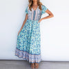 Womens Maxi Dress Floral Summer Boho V-Neck Elastic Waist Floral Belt Long Dress 2023 Summer