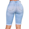 Womens Middle Rise Elastic Denim Shorts Knee Length Curvy Bermuda Stretch Short Jeans