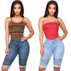 Womens Middle Rise Elastic Denim Shorts Knee Length Curvy Bermuda Stretch Short Jeans