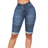 Womens Middle Rise Elastic Denim Shorts Knee Length Curvy Bermuda Stretch Short Jeans