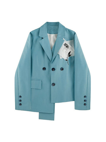 Womens Blazer Long Sleeve Rose Embroidery Splicing Irregular Chic Design Korean Casual Baggy Ladies Tops Jacket Coat