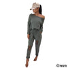 Womens One Shoulder Ripped Jumpsuit Long Sleeve T Shirts + Long Pants Ladies Evening Party Casual Playsuit #255693