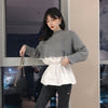 Womens Patchwork Sweater Shirts Autumn Knit Fake Two Pieces O-neck Long Sleeve Japan Woman Sweaters Female Pullovers Tops LS158
