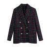 Womens Plaid Blazer Sets Double Breasted Top+High Waist Mini Skirts Street Style Elegant 2022 Autumn Spring
