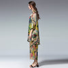Womens Plus Size Casual Suits Loose Print Silk Lotus Elegant Two Piece Summer Tops And Pants Elastic Waist Crew Neck Suit