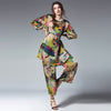 Womens Plus Size Casual Suits Loose Print Silk Lotus Elegant Two Piece Summer Tops And Pants Elastic Waist Crew Neck Suit