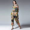 Womens Plus Size Casual Suits Loose Print Silk Lotus Elegant Two Piece Summer Tops And Pants Elastic Waist Crew Neck Suit