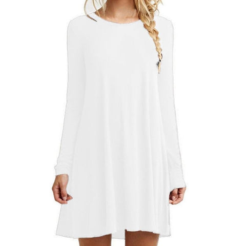 Womens Plus Size Long Sleeve Loose Midi Long T-Shirt Dress Solid Color Casual Pleated Swing Round Neck Pullover Streetwear S-2XL