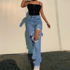 Womens Ripped Loose Fit Jeans Wide Leg For Women High Waist Blue Wash Casual Cotton Denim Trousers Summer Baggy Jean Pants