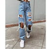 Womens Ripped Loose Fit Jeans Wide Leg For Women High Waist Blue Wash Casual Cotton Denim Trousers Summer Baggy Jean Pants 6281