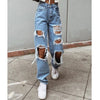 Womens Ripped Loose Fit Jeans Wide Leg For Women High Waist Blue Wash Casual Cotton Denim Trousers Summer Baggy Jean Pants 6281