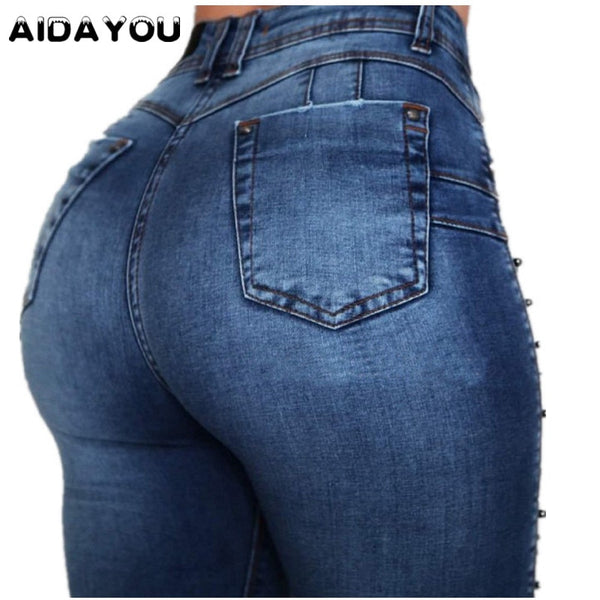 Womens Sexy But Jeans High Waist Plus Size Butt Lifting Bottom Up Denim Pants Columbia  Waisted Nail Drill Bead Decorated ouc106