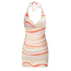Womens Sexy Halter Mini Dress Summer 2022 Y2K Wave Printed Lace Up Bodycon Dress Sleeveless Beach Dresses Party Club Dress