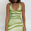Womens Sexy Halter Mini Dress Summer 2022 Y2K Wave Printed Lace Up Bodycon Dress Sleeveless Beach Dresses Party Club Dress