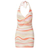 Womens Sexy Halter Mini Dress Summer 2022 Y2K Wave Printed Lace Up Bodycon Dress Sleeveless Beach Dresses Party Club Dress