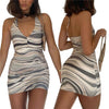 Womens Sexy Halter Mini Dress Summer 2022 Y2K Wave Printed Lace Up Bodycon Dress Sleeveless Beach Dresses Party Club Dress