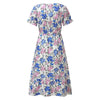 Womens Sexy V-Neck Pink Floral Print Maxi Dress Summer Short Sleeve Beach Sundress Beach Dress Cover Up Side Slits Casual Loose