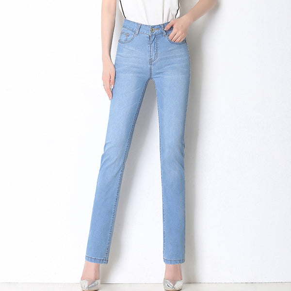 Womens Skinny Denim Jeans For Spring Summer Straight Slimming Pencil Feet Straight Plus Size Cotton Stretch Jeans Light Blue 6XL