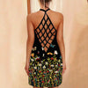 Womens Sunflower Print Mini Dress Helter O-neck Sleeveless Tank Sexy Blouse Vest Dress Backless Hollow Out Beach Dresses Vestido