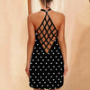 Womens Sunflower Print Mini Dress Helter O-neck Sleeveless Tank Sexy Blouse Vest Dress Backless Hollow Out Beach Dresses Vestido