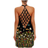Womens Sunflower Print Mini Dress Helter O-neck Sleeveless Tank Sexy Blouse Vest Dress Backless Hollow Out Beach Dresses Vestido