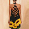 Womens Sunflower Print Mini Dress Helter O-neck Sleeveless Tank Sexy Blouse Vest Dress Backless Hollow Out Beach Dresses Vestido
