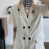 Womens Thin Blazer Jackets with Chain for Korean Trends Gothic Clothing Teenage Loose Streetwear Short Sleeve Suit Tops