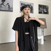 Womens Thin Blazer Jackets with Chain for Korean Trends Gothic Clothing Teenage Loose Streetwear Short Sleeve Suit Tops