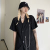 Womens Thin Blazer Jackets with Chain for Korean Trends Gothic Clothing Teenage Loose Streetwear Short Sleeve Suit Tops