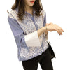 Womens Tops Fashion Blue Striped Lace Shirt Women Long Sleeve Blouse Korean Style Woman Clothes