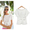 Womens Tops Loose Short Sleeve Shirt Fashion New Stylish Ladies Casual Blouse Chiffon Summer Bow Shirts Solid Color