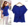 Womens Tops Loose Short Sleeve Shirt Fashion New Stylish Ladies Casual Blouse Chiffon Summer Bow Shirts Solid Color