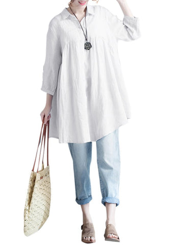 Womens Tops and Blouses Solid Loose Vintage Cotton Linen Shirts female tunics Oversized 3XL 4XL 5XL Plus Size Summer Tops 2022