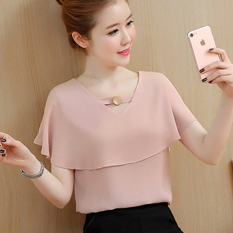 Womens Tops and Blouses Summer Chiffon Blouse Women Clothes Ladies Tops Short Sleeve Shirt Ruffles Clothing Camisa Feminina