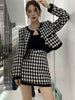 Womens Two Peice Sets Plaid Skirt Suit Vintage Office Lady Kit Slim Blazer Chic Coat Autumn Korean Outfit Blazer Suit