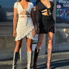 Womens V Neck Wrap Short Mini Dress Ladies Bodycon Summer Hollow Out Sexy  Evening Party Dress