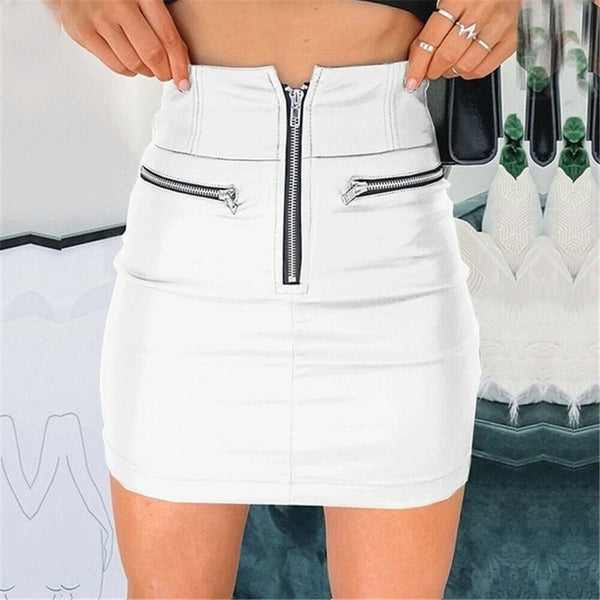 Womens Zipper Skirt Pu Leather High Waist Pencil Evening Party Clubwear Bodycon Short Mini Skirt Package Hip Skirt
