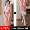 Womens blazer Skirt Two Piece Sets 2022 Spring Autumn Office Ladies Elegant Formal Suits Jecket Back Split Midi Skirt Chic Sets